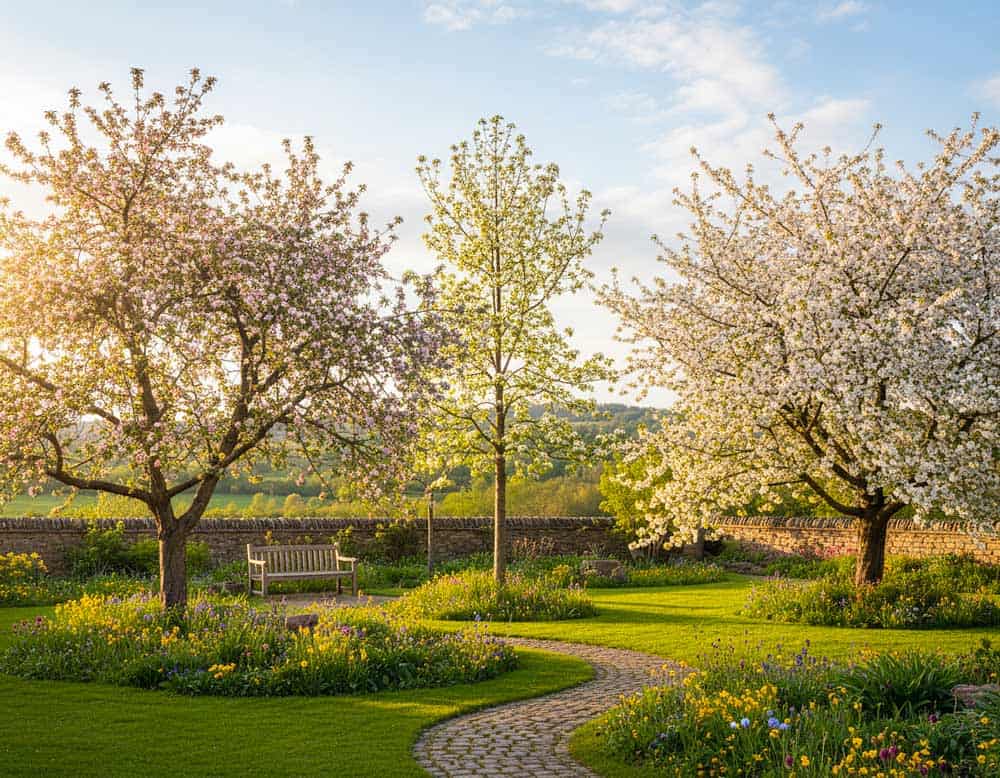 Apfelbaum, Birnbaum, Kirschbaum im Garten Apfelbaum, Birnbaum, Kirschbaum im Garten